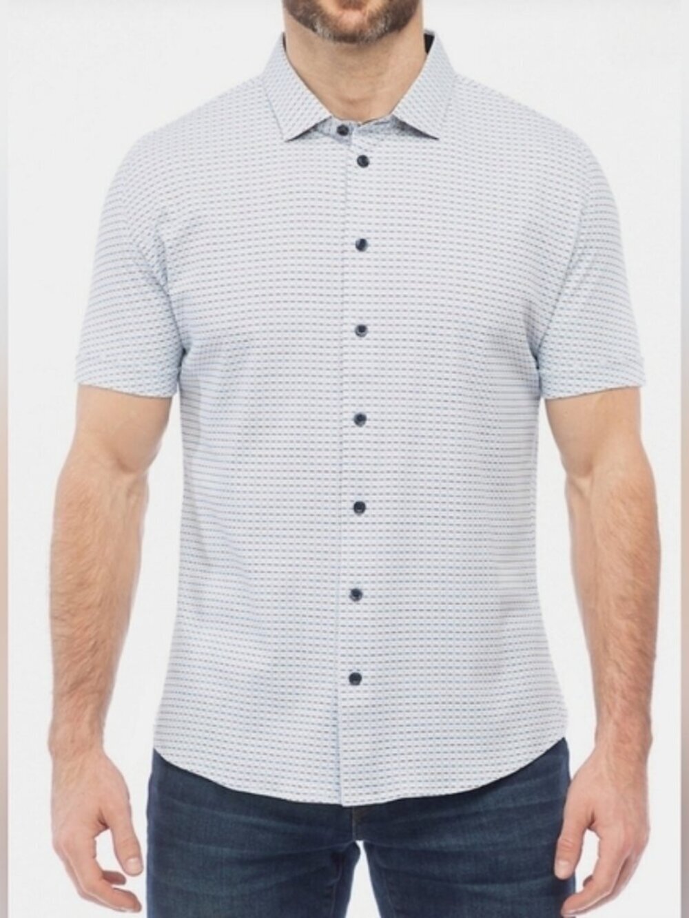 Modern English Grid Print Stretch Button Shirt Mens Medium Casual